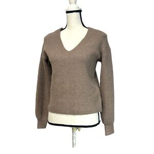 Pink Rose Junior’s V-neck Cropped Sweater, Natural, Sz.XS